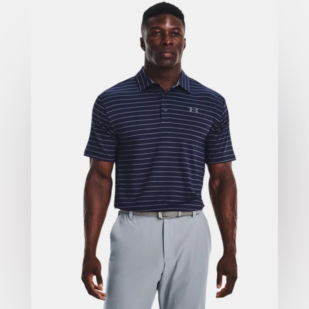 Under Armour The Playoff Polo Navy‎ Grey Striped Sz XL